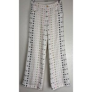 Anthropologie ett:twa Linen Eyelet Cropped Wide Leg Trousers Sz 6 Polka Dot 1951
